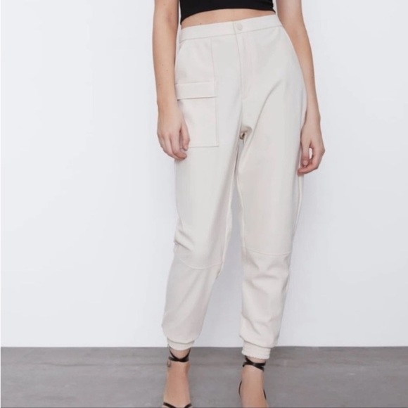 ZARA Power Stretch Cream Utility Jogger Pants - Picture 2 of 12
